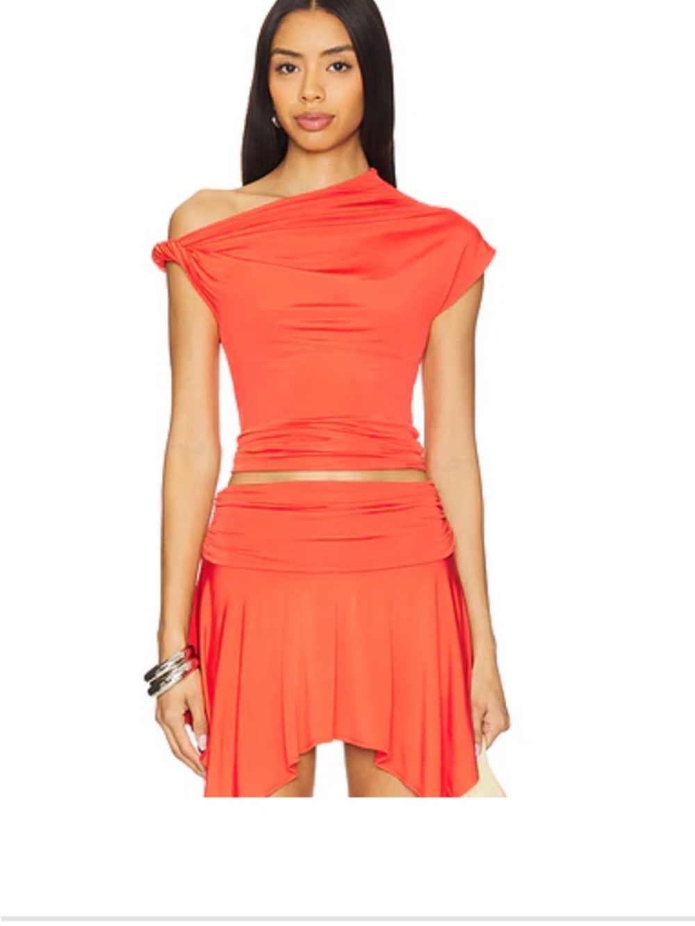 Lovers + Friends Coral Orange Asymmetric Skirt Set